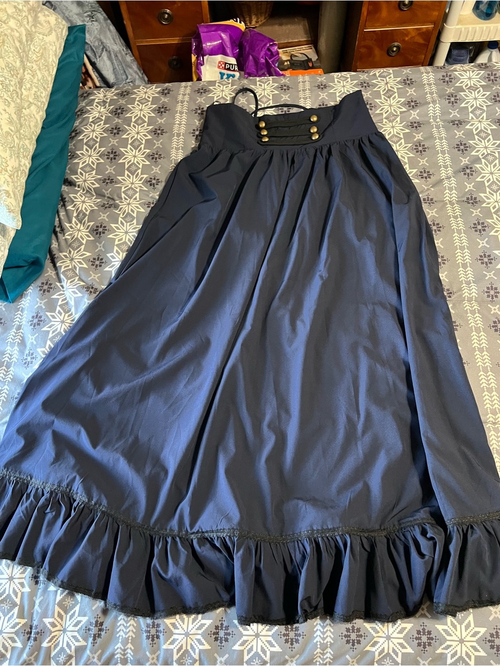 Scarlett Darkness Navy High-Waist Maxi Skirt with Buttoned Yoke